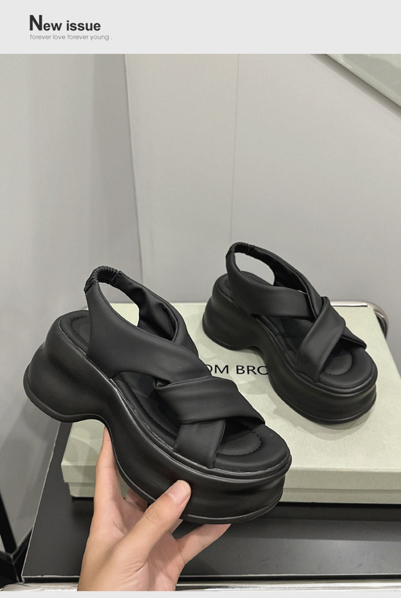 Dép sandal nữ quai chữ V đơn giản mùa hè, đế TPU nhẹ êm — Đen, Len nguyên chất chi tiết 14