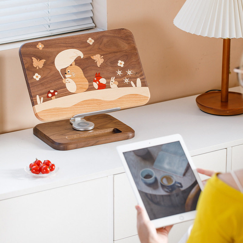 Totoro Reading Stand/Cute Healing Desktop Reading Book Internet Celebrity Handy Gadget Wooden Creative Decorative Ornament Gift