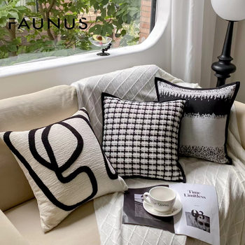 1 Light Luxury Black Gold Abstract Japanese Style Line Embroidery Pillow Model Room Sofa Cushion Bay Window Art Pillowcase Backrest