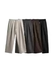 Pb&Za Cross-Border Foreign Trade New Men's Clothing French Design-Inspired Suede-Effect Wide-Leg Tie-Up Pleated Pants 3046385