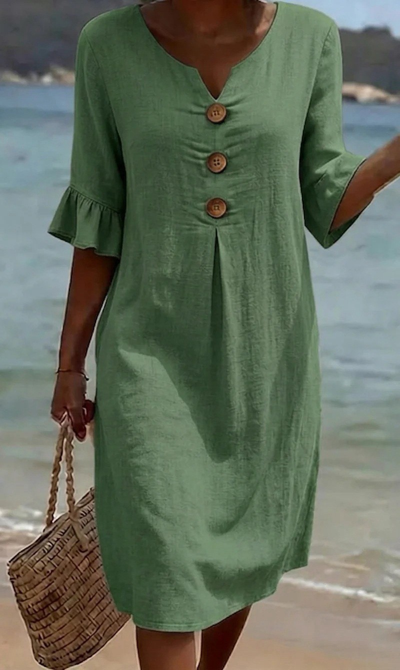 Womens V Neck Ruffle Sleeve Dress Comfortable Elegant Design Summer Casual Wear Wholesale Available