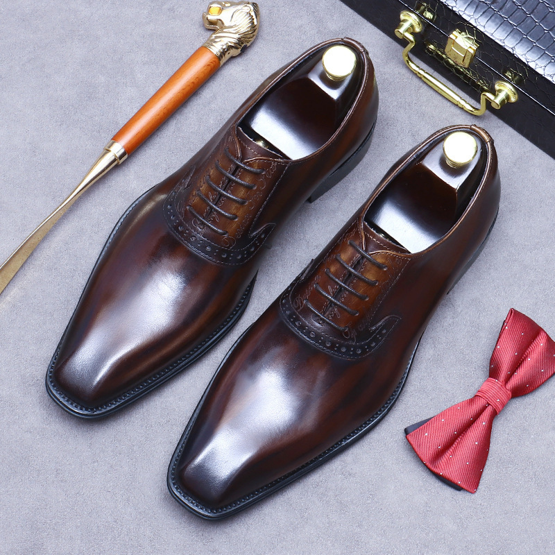 Giày Oxford nam da bò thật cỡ lớn, giày tây công sở buộc dây — Màu đen, Nâu cổ điển