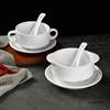 Western-style Pure White Binaural Soup Bowl Soup Cup Soup Cup Simple Ceramic Tableware Baking Steamed Egg Breakfast Porridge Bowl Dessert Bowl