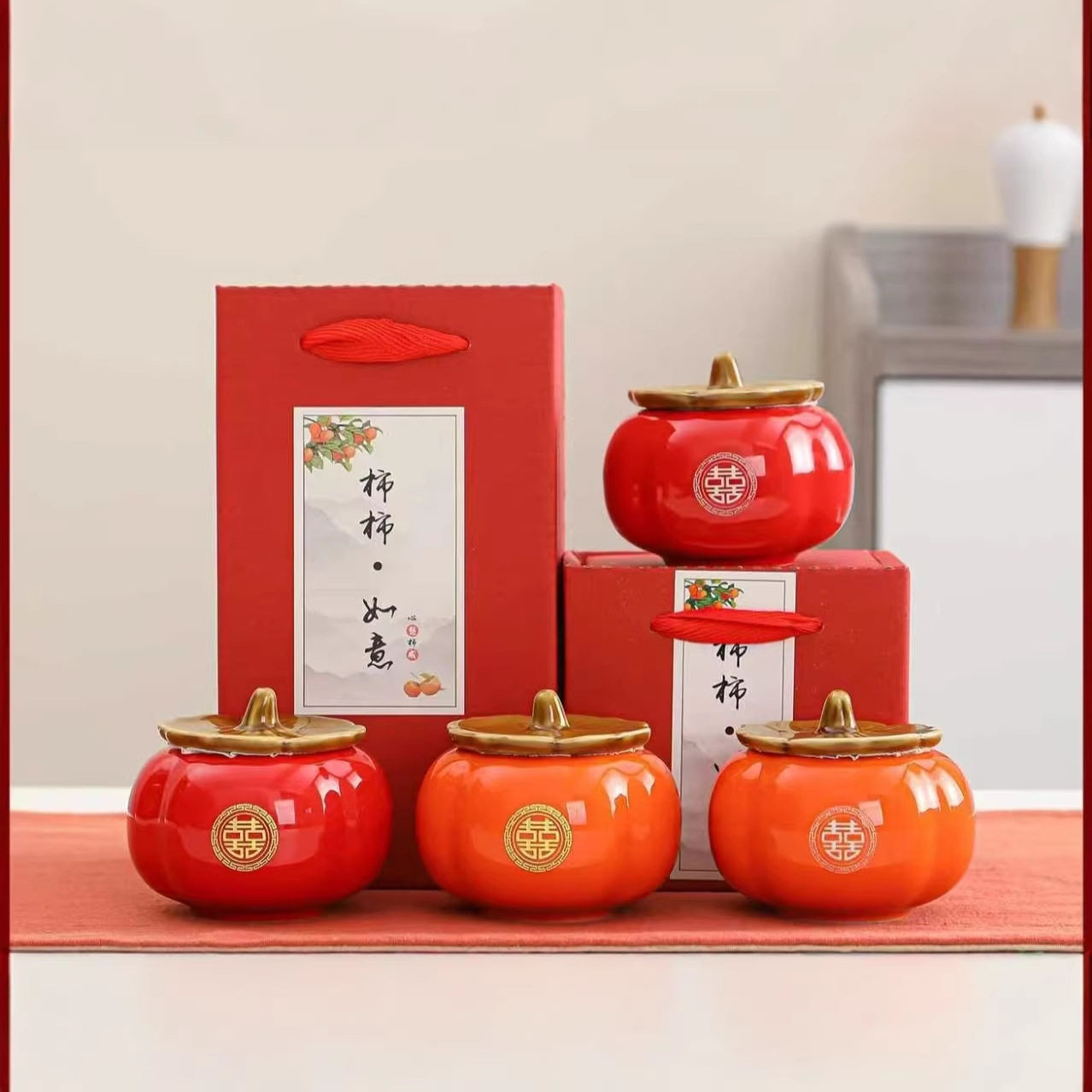 Керамическая банка для чая Persimmon Ruyi, запечатанная в коробке конфет Hi Persimmon, Чайный торт, Свадебный сувенир, Подарочная упаковка компании Изображение 1