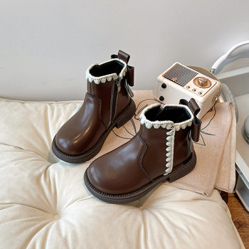 Girls' Boots 2025 New Autumn and Winter Kidsren's Shoes Girls' Princess Short Boots Small Leather Shoes Winter Velvet Boots