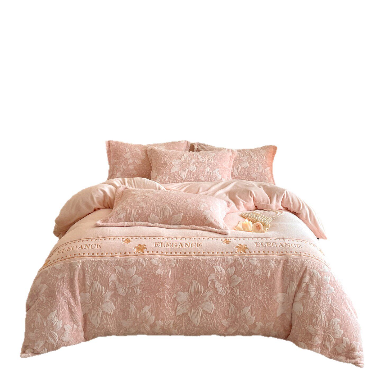Category a Maternal and Infant Grade Thickeneded Carved Milk Velvet Four-Piece Set Autumn and Winter High-End Rabbit Plush Warm Bed Three-Piece Set