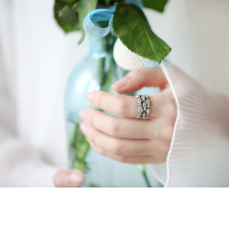 曾太太萌小鱼可爱游鱼纯银s925手工戒指开口可调节指环生日礼物女