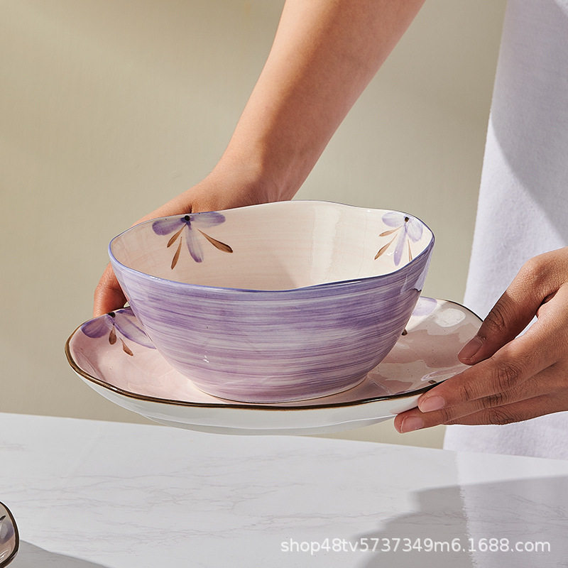 Hand-painted underglaze color purple wind chime series ceramic tableware bowls and dishes purple tableware can be combined (a generation of hair)