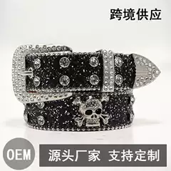 Cross-Border Belt Rhinestone Skull Wide Belt Inlaid with Sparkling Diamonds Hip-Hop Punk Stylish Fashion Non-Mainstream Wholesale