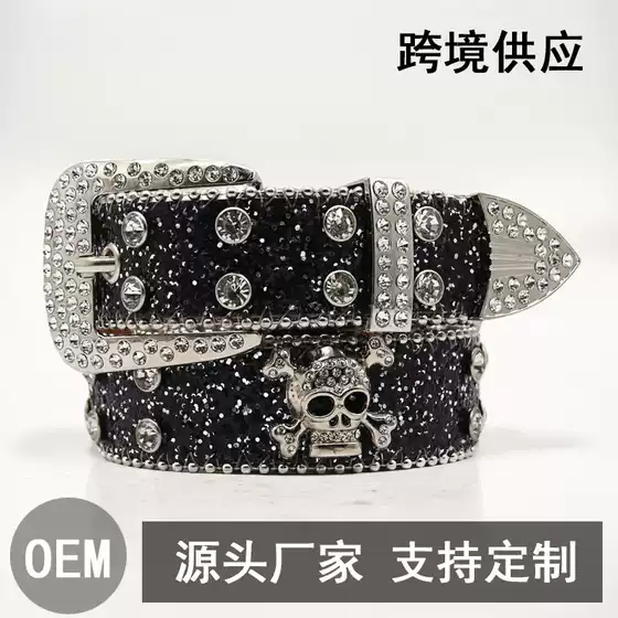 Cross-Border Belt Rhinestone Skull Wide Belt Inlaid with Sparkling Diamonds Hip-Hop Punk Stylish Fashion Non-Mainstream Wholesale