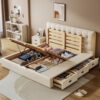 Modern Simple Leather High Box Master Bedroom Double Bed Small Apartment Drawer Wooden Bed Multi-Functional Soft Bag Air Pressure Storage Bed