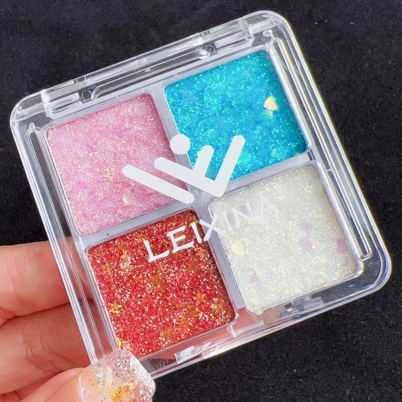 Children's Day Four-color Sequin Eyeshadow Shiny Glitter Pearlescent 4-color Eyeshadow Plate Stage Makeup Chinese-made Children's Day Color Makeup