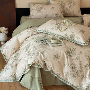 French Retro Style Cotton Brushed Four-Piece Set Thickened Autumn and Winter Pure Cotton Quilt Cover Bed Sheet Bedding Manufacturer Wholesale