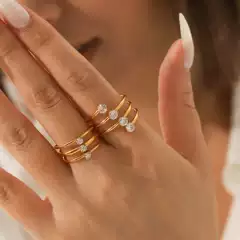 Ins-Style Three-Layer Stainless Steel Ring with Zircon Inlay, Light Luxury Versatile Titanium Steel Open Ring, Cross-Border Jewelry