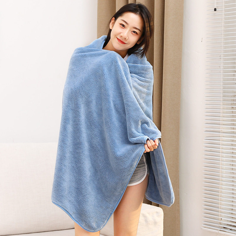 Wholesale Spring New Couple Coral Fleece Large Bath Towel Solid Color Men's and Women's Household Absorbent Office Shawl Nap Blanket