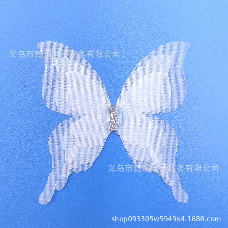 三层带钻蝴蝶布艺diy发饰配件服装辅料钻饰diy饰品薄纱三层蝴蝶