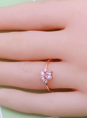 开口可调节戒指镶锆石可爱女