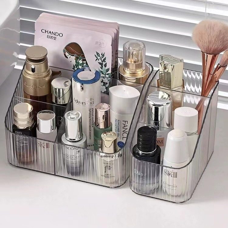 Light luxury storage box desktop cosmetic pen holder makeup storage bucket Nordic style transparent trapezoidal cosmetic storage rack