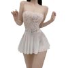 Moonman Plus Size Lace Splicing Tube Top Skirt See-Through Sexy Sexy Wear Transparent Tight Sexy Lingerie Set