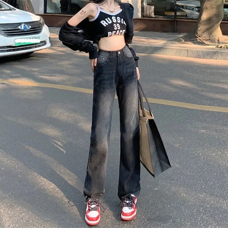 High Waisted Straight Leg Jeans for Women Loose Fit Street Style Spring Casual Wide Leg Trousers Wholesale Available