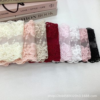 New Mesh Embroider Home Shoes and Hats Pig Intestine Bow Accessories 12.5cm Double-Sided Lace