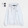 Zippered white clothes with black logo