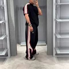 Correct version of the spot high-quality BL home new logo embroidery five bar patch casual pants for men and women with the same models