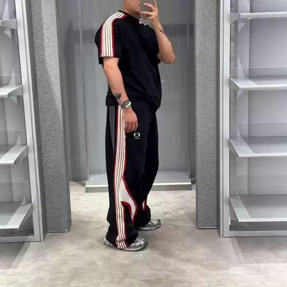 Correct version of the spot high-quality BL home new logo embroidery five bar patch casual pants for men and women with the same models