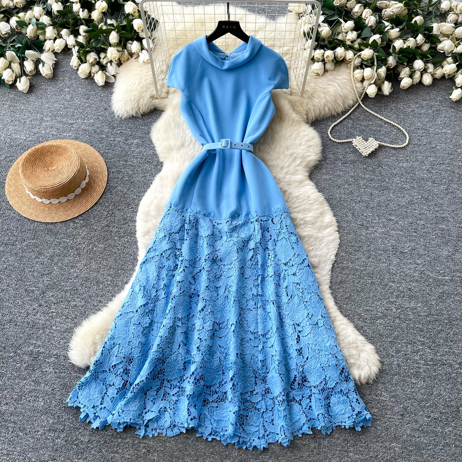 Lace Trimmed A Line Dress High Waist Slim Fit Elegant Style Summer Fashion for Women Wholesale Available