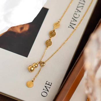 2025 New Hollow Fu Brand Necklace Women's Titanium Steel No Falling Gourd Pendant New Chinese Style Elegant Clavicle Chain Neck Chain