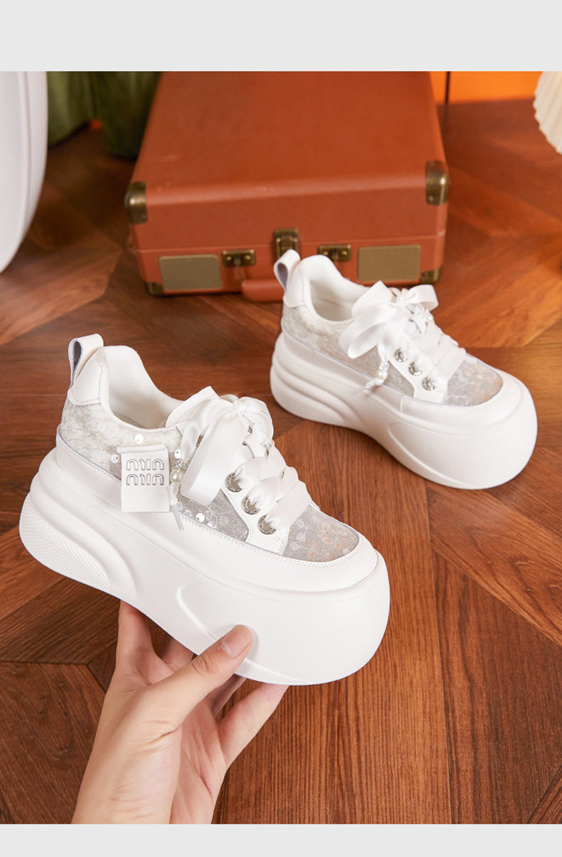Giày sneaker nữ chunky đế dày trắng platform hở lưng — Hồng vàng, Trắng chi tiết 13