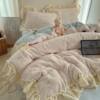 Korean Floral Lace Milk Velvet Four-Piece Winter Thickeneded Coral Velvet Quilt Cover Bed Sheets Flannel Three-Piece Set