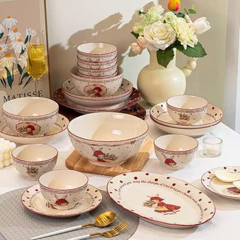 Trendy Ceramic Bowl and Plate Set for Home Use, Stylish Soup Bowls, New Home Housewarming Tableware Plates and Bowls