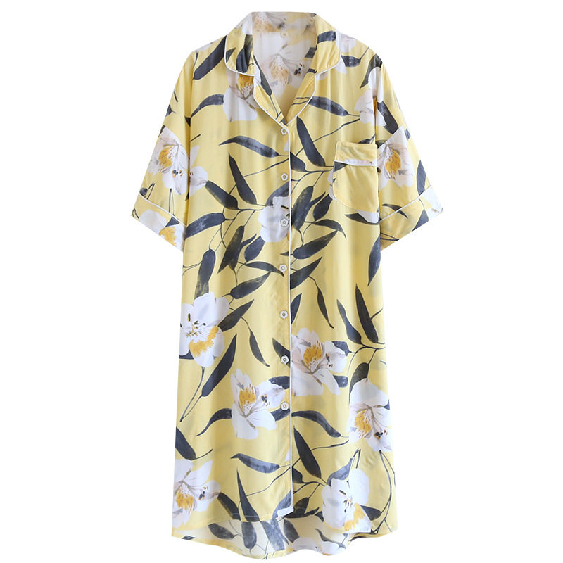 Spring and Summer Women's Sleeve Nightgown Mid-length Pregnant Women dress Artificial Cotton Loose plus size Cardigan Home Clothes Pajamas