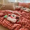 Cartoon Childlike Towel Embroidered Milk Velvet Four-Piece Set Winter Thickeneded Baby Velvet Flannel Fleece-Lined Bedding Three-Piece Set