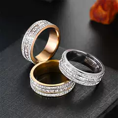 High-End Popular Design Gypsophila Diamond Ring Micro-Paved Zircon Titanium Steel Couple Ring Women's Fashion Hand Jewelry