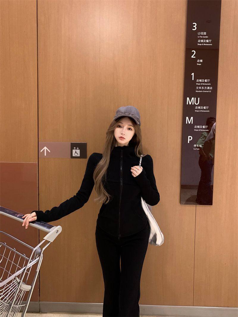 Hooded Cardigan Sweatshirt Versatile Slimming Wide-Leg Pants Two-Piece Set for Women Autumn and Winter New Fashion Casual Sports Suit