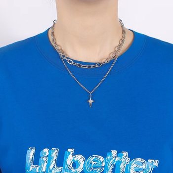 Double-layer stacked four-angle star titanium steel necklace female niche design cold style necklace simple elegant trendy clavicle chain
