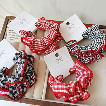 2 Packs of Black and Red Plaid Small Intestine Hair Ties, Small Fresh Balls, Hair Ropes, Fashionable and Versatile Girls' Hair Ties