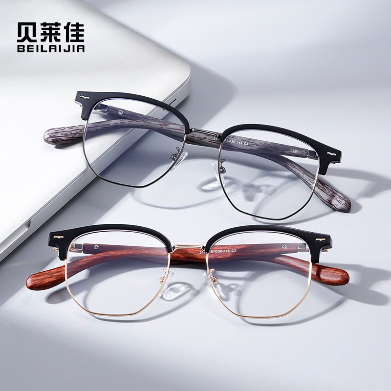 Joker half-frame frame metal glasses frame women's high-end glasses office men's anti-blue light manufacturers wholesale glasses frame