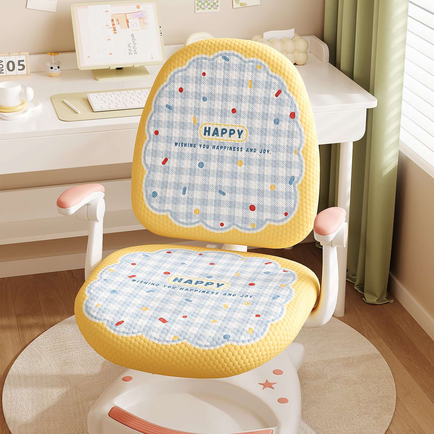 Cream Style Ice Silk Kidsren's Learning Chair Cover Summer Cool Seat Cover 2025 New Writing Chair Protective Cover