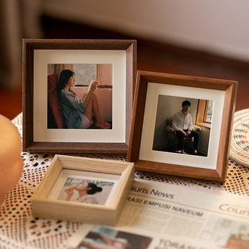 Photo Frame Table High-End Empty Frame 6inch DIY Custom Square Photo Frame Oil Pastel Creative Retro Solid Wood Frame