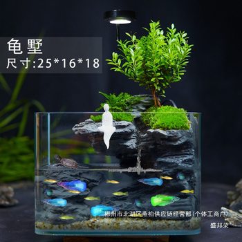 Factory Direct Sales of a Complete Set of Flowing Water Landscaping Fish Tanks, Finished Products Shipped with Built-In Filter Fish and Turtle Mixed Breeding Fish and Turtle Landscaping