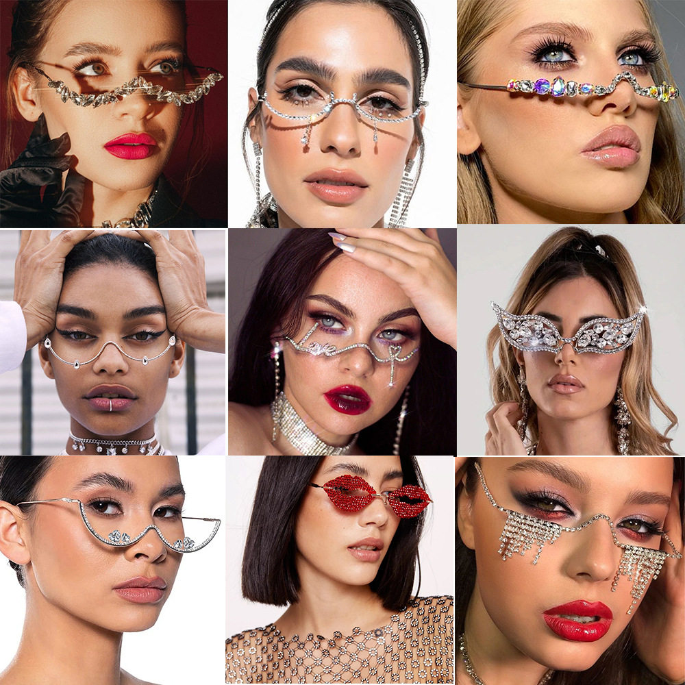 Cross-Border Hot-Selling Rhinestone Glasses Frames for Women, High-End Party Photo-Taking Diamond-Encrusted Rimless Glasses Glasses Frames