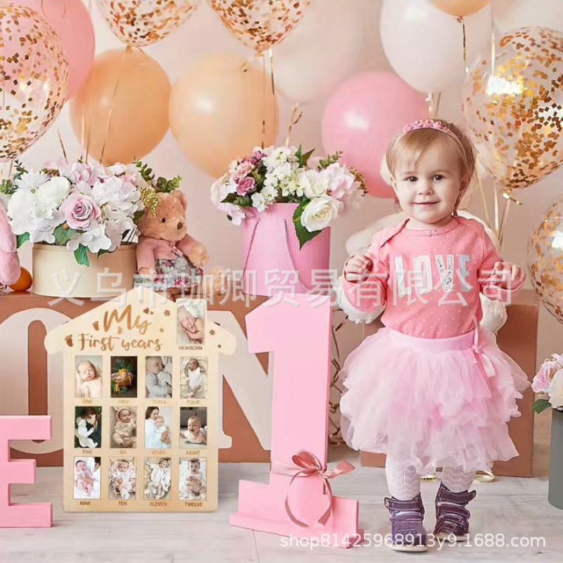 Cross-border Amazon temu for Wooden Baby Memorial Photo Frame Newborn Month Brand Newborn Mileage Photo Frame