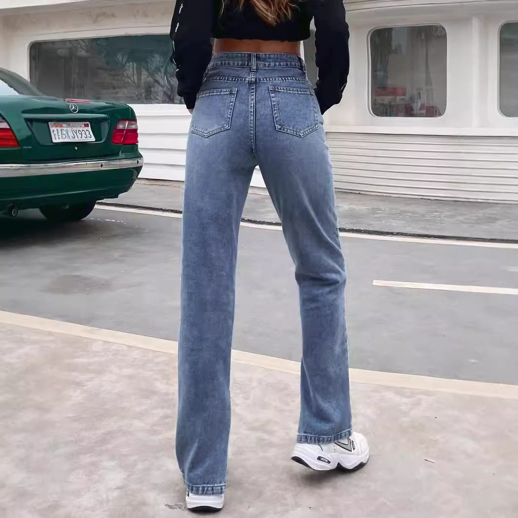 High Waisted Denim Trousers Fashionable Casual Versatile Spring Summer Womens Apparel Wholesale Available