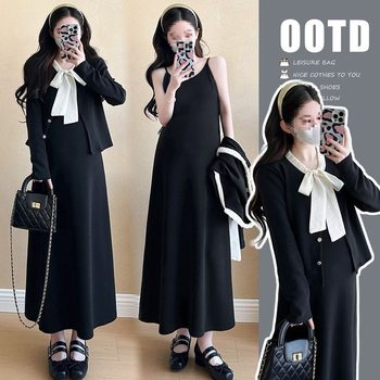 Pregnant Women's New Autumn Clothing Suit, Fashionable Suspender Dress, Autumn and Winter Style Jacket and Top Two-Piece Set