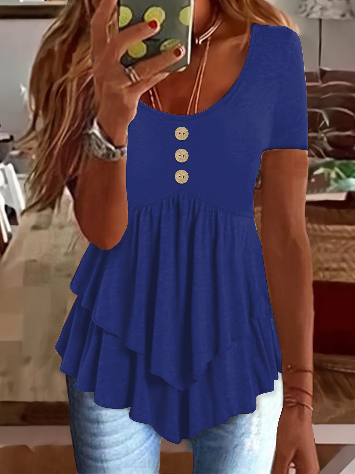 2025年新款亚马逊跨境欧美女装时尚三粒扣休闲纯色短袖连衣裙上衣