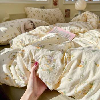 Category a Maternal and Infant Grade Double-Layer Gauze Bed Four-Piece Bed Bed Sheets Quilt Cover Student Dormitory Cotton Quilt Cover Three-Piece Ins Style