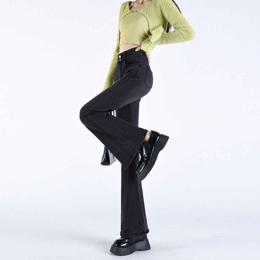 High Waisted Flared Jeans for Women Retro Style Stretch Fabric Slim Fit Spring Fashion for Trendy Outfits Wholesale